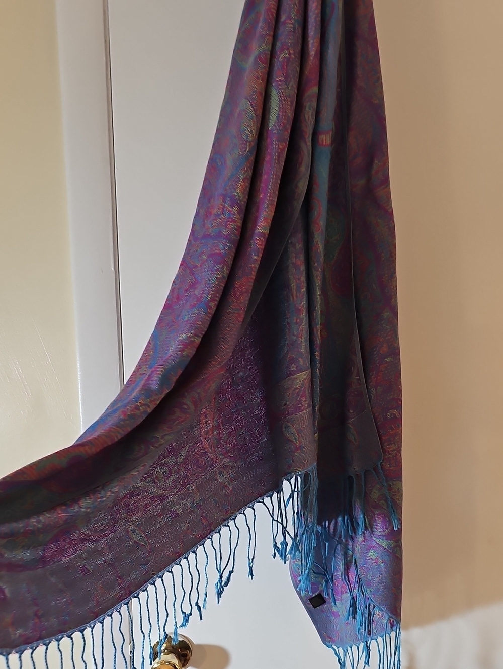 Vibrant Purple Paisley Fringed Scarf